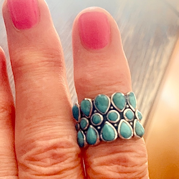 NEW - Turquoise & Sterling Silver Teardrop Bezel-Cut Ring - 6 1/2 - Picture 3 of 15